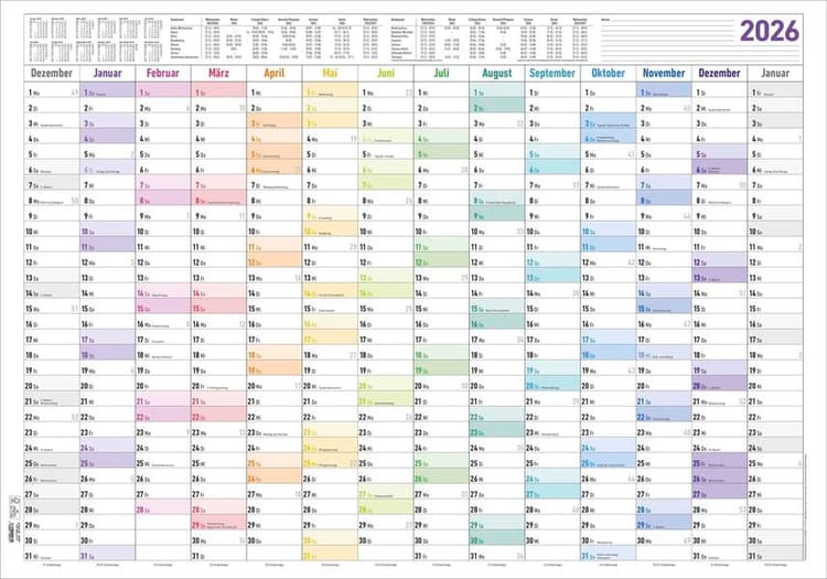 Jahresplaner XL 14 Monate 2026 - Plakat-Kalender 100x70 cm - Jahresübersicht - Ferienübersicht - Arbeitstagezählung - Alpha Edition