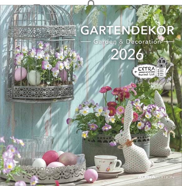 Gartendekor 2026 - Broschürenkalender 30x30 cm (30x60 geöffnet) - Kalender mit Platz für Notizen - Garten - Bildkalender - Gartenkalender