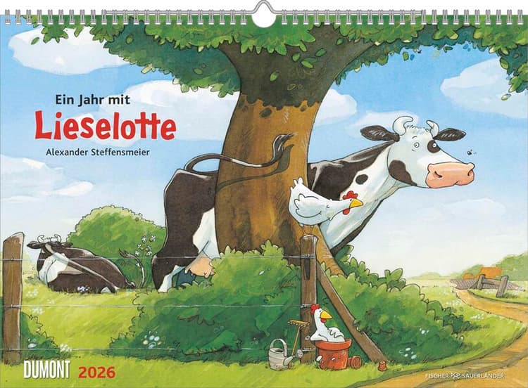 Die Kuh Lieselotte 2026 ‒ Erfunden und illustriert von Alexander Steffensmeier ‒ Wandkalender für Kinder ‒ Format 42 x 29,7 cm