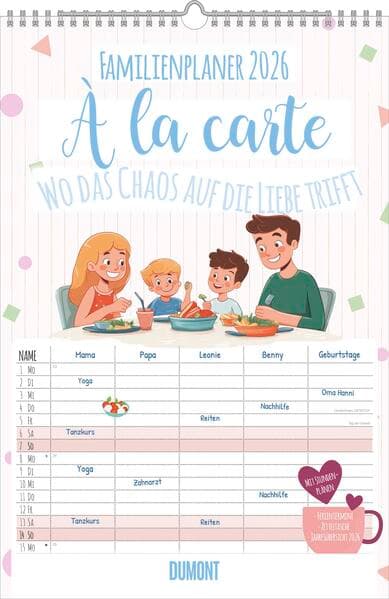 Familienplaner à la Carte - Wo das Chaos auf die Liebe trifft - 5 Spaltemilienkalender 26x49 cm - mit Ferienterminen - Stundenplänen - Wandkalender - Wandplaner