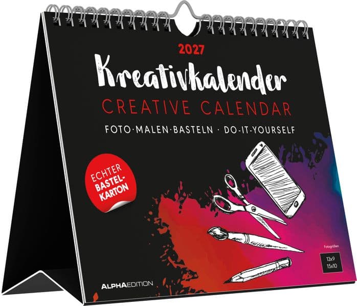 Kreativkalender Tischaufsteller quer schwarz 2027