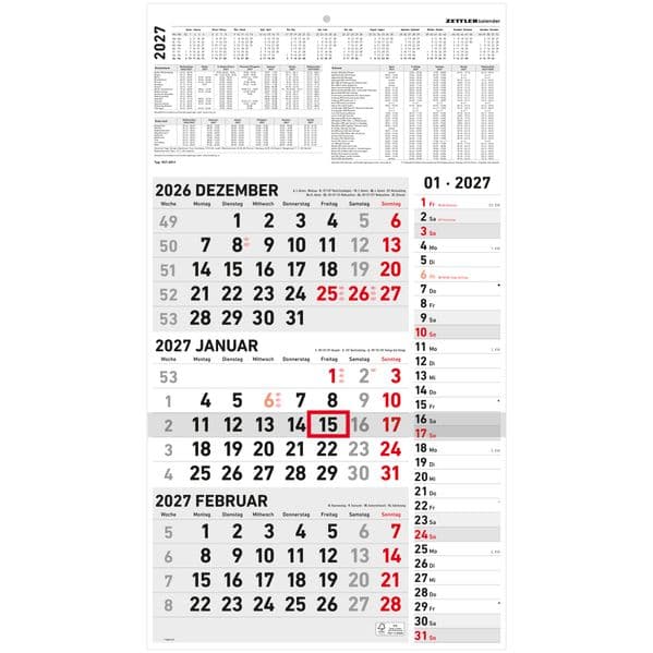 3-Monatskalender Kombi 2027
