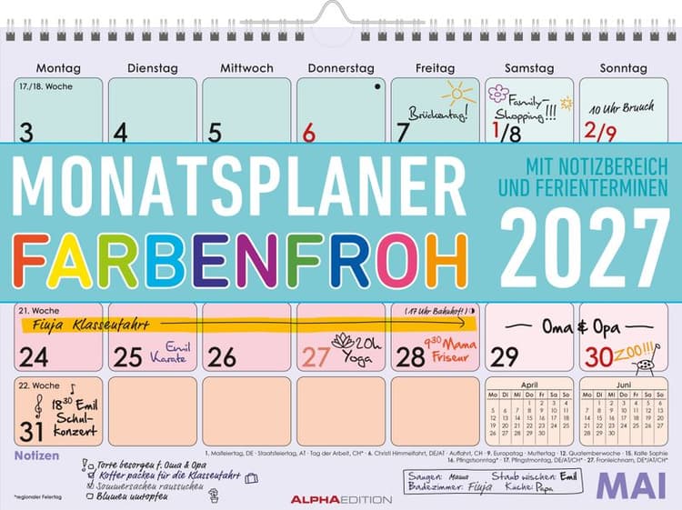 Monatsplaner 1M/1S Farbenfroh 2027