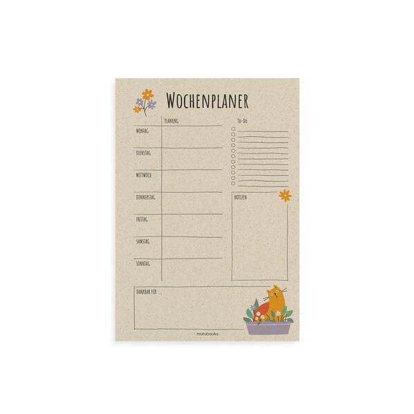 Nachhaltiger A4 Wochenplaner/Terminplaner/To-Do-Liste aus Graspapier (Amber Fur)