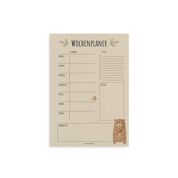Nachhaltiger A4 Wochenplaner/Terminplaner/To-Do-Liste aus Graspapier (Toadstool Red)