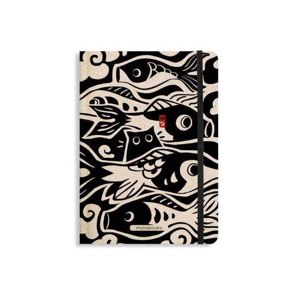 matabooks - Nachhaltiges A5 Notizbuch/Tagebuch/Bullet Journal/Schreibheft/Notebook aus Süßgraspapier - Nari Farbe: Lino Black (liniert)