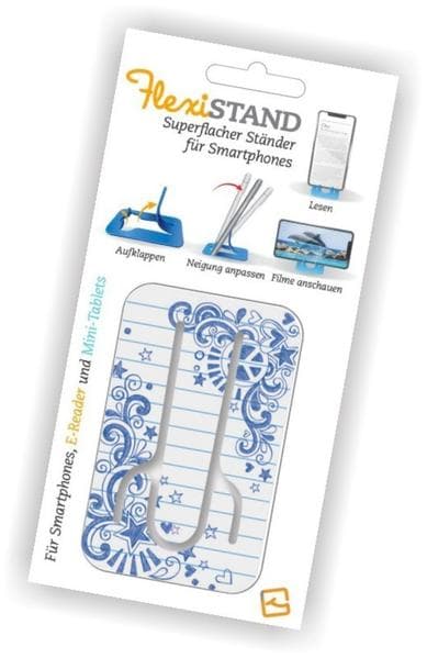 Flexistand (Doodle) - flexibler Handyaufsteller - für alle Handys und Mini-Tablets - superflach - stufenlos verstellbar - hochkant und quer - passt in jede Hosentasche