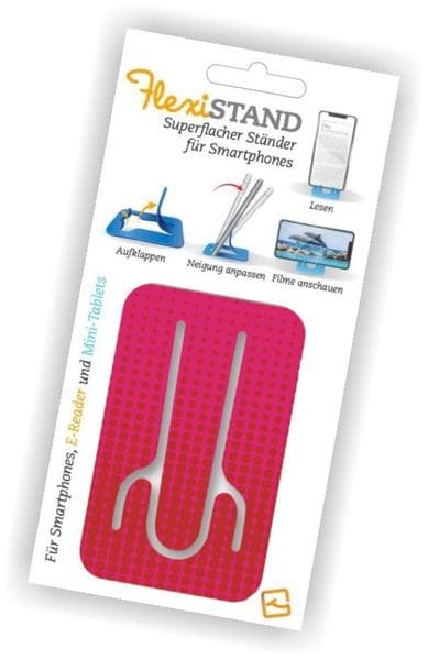 Flexistand (Pink Dots) - flexibler Handyaufsteller - für alle Handys und Mini-Tablets - superflach - stufenlos verstellbar - hochkant und quer - passt in jede Hosentasche