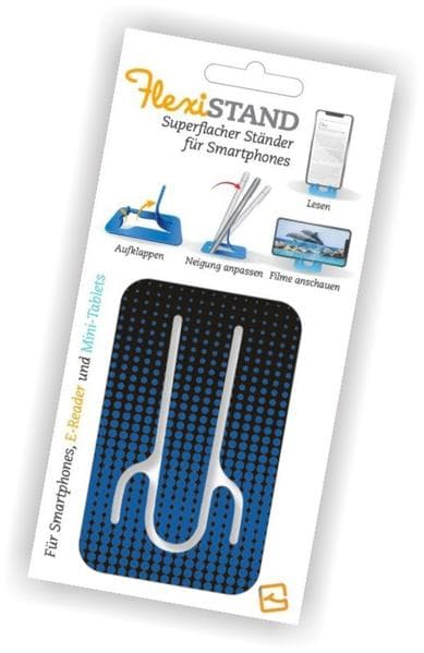 Flexistand (Blue Dots) - flexibler Handyaufsteller - für alle Handys und Mini-Tablets - superflach - stufenlos verstellbar - hochkant und quer - passt in jede Hosentasche
