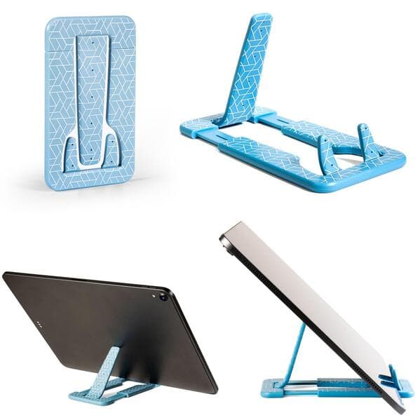Flexistand Pro (Blue Geometrical) - flexibler Tablethalter - für alle Handys und Tablets - superflach - stufenlos verstellbar - hochkant und quer - passt in jede Tasche - ideal für unterwegs