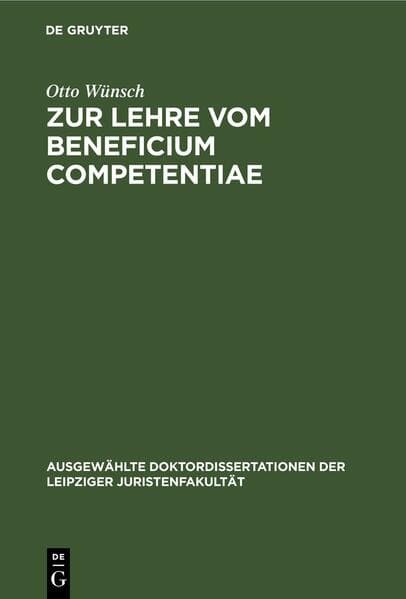Zur Lehre vom Beneficium Competentiae