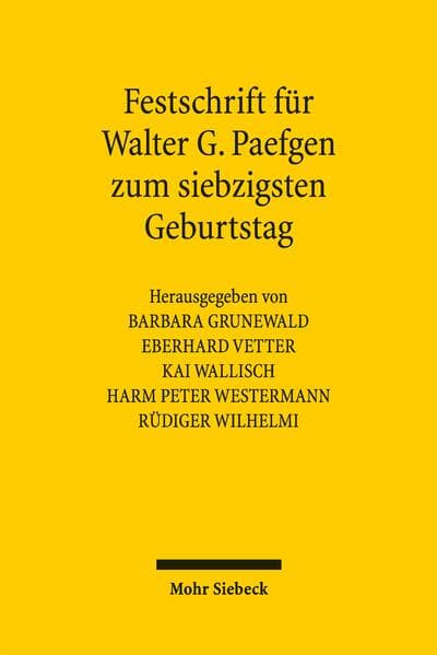 Festschrift für Walter G. Paefgen zum siebzigsten Geburtstag