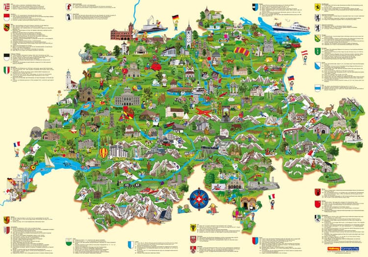 Schweiz Kinderkarte Poster Plano gerollt in Röhre 100 x 70 cm