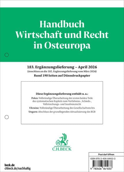 Handbuch Wirtschaft und Recht in Osteuropa 183. Ergänzungslieferung