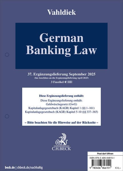 German Banking Law 37. Ergänzungslieferung