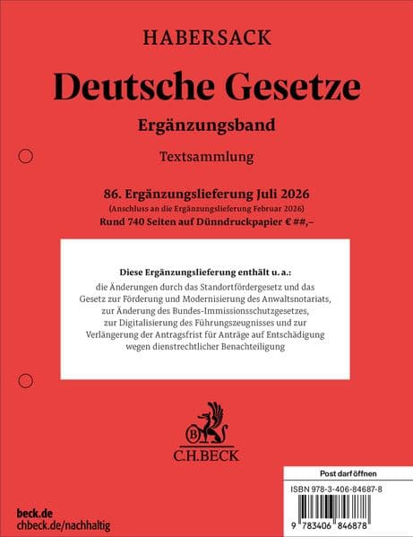 Deutsche Gesetze Ergänzungsband 86. Ergänzungslieferung