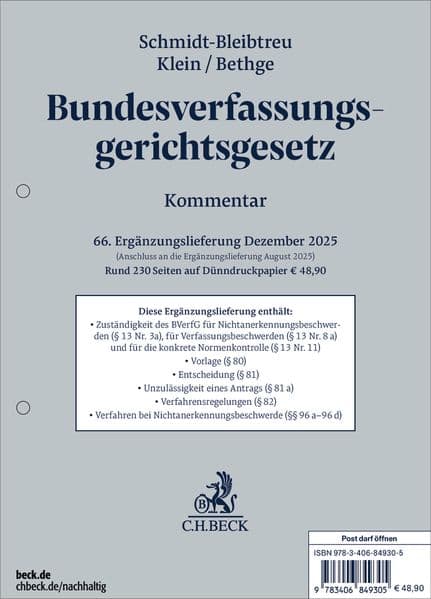 Bundesverfassungsgerichtsgesetz 66. Ergänzungslieferung