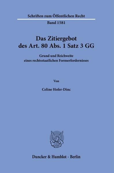 Das Zitiergebot des Art. 80 Abs. 1 Satz 3 GG