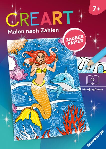 CreArt Malen nach Zahlen ab 5 - Zauberpapier: Meerjungfrauen