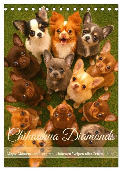Chihuahua Diamonds - Magic Moments mit unseren schönsten Welpen aller Zeiten (Tischkalender 2026 DIN A5 hoch), CALVENDO Monatskalender