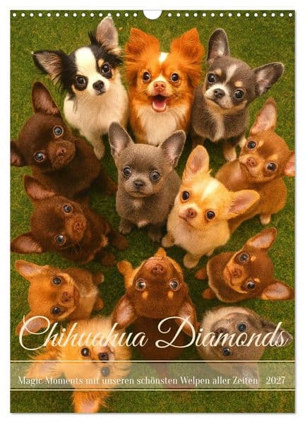 Chihuahua Diamonds - Magic Moments mit unseren schönsten Welpen aller Zeiten (Wandkalender 2027 DIN A3 hoch), CALVENDO Monatskalender