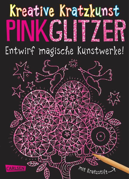 Kratzbilder für Kinder: Kreative Kratzkunst: Pink Glitzer: Set mit 10 Kratzbildern, Anleitungsbuch und Holzstift
