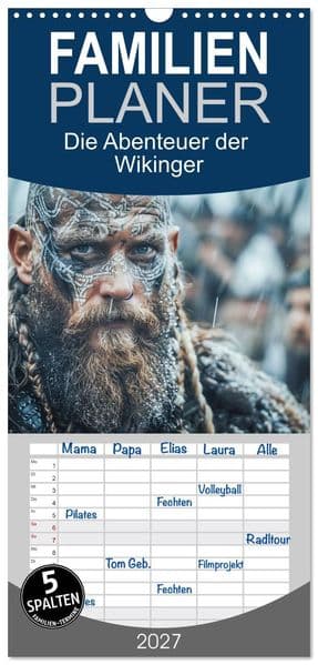 Familienplaner 2027 - Die Abenteuer der Wikinger mit 5 Spalten (Wandkalender, 21 x 45 cm) CALVENDO
