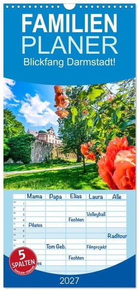 Familienplaner 2027 - Blickfang Darmstadt! mit 5 Spalten (Wandkalender, 21 x 45 cm) CALVENDO