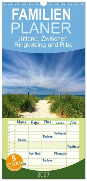 Familienplaner 2027 - Jütland. Zwischen Ringkøbing und Ribe mit 5 Spalten (Wandkalender, 21 x 45 cm) CALVENDO