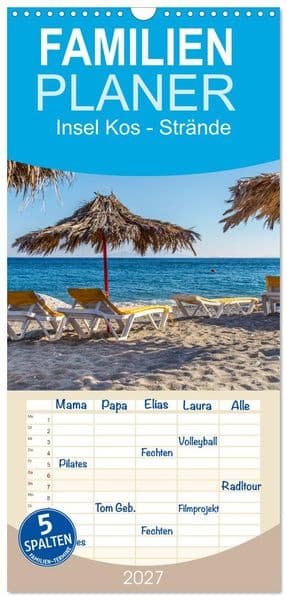Familienplaner 2027 - Insel Kos - Strände mit 5 Spalten (Wandkalender, 21 x 45 cm) CALVENDO