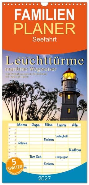 Familienplaner 2027 - Leuchttürme - maritime Wegweiser mit 5 Spalten (Wandkalender, 21 x 45 cm) CALVENDO