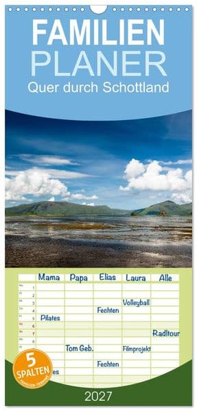 Familienplaner 2027 - Quer durch Schottland mit 5 Spalten (Wandkalender, 21 x 45 cm) CALVENDO