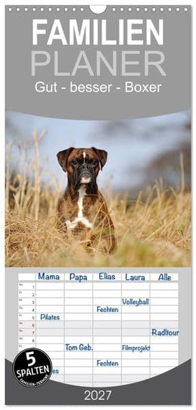 Familienplaner 2027 - Gut - besser - Boxer mit 5 Spalten (Wandkalender, 21 x 45 cm) CALVENDO