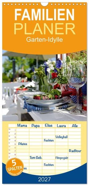 Familienplaner 2027 - Garten-Idylle 2027 mit 5 Spalten (Wandkalender, 21 x 45 cm) CALVENDO