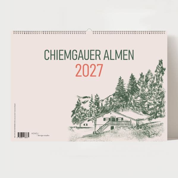 Alm Kalender 2027 – Chiemgauer Alpen | Handgezeichneter Wandkalender mit 12 Almen | Illustrativer Monatskalender, A4 quer