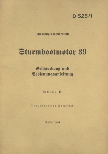 D 525/1 Sturmbootmotor 39 - Beschreibung und Bedienungsanleitung