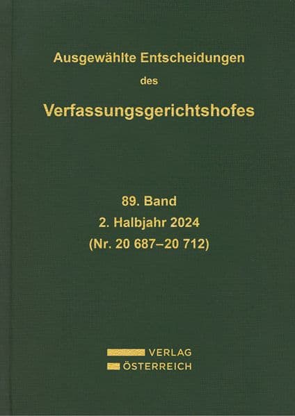 Ausgewählte Entscheidungen des Verfassungsgerichtshofes 89. Band