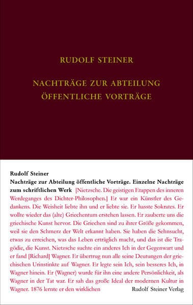 Nachtragsband zum Vortragswerk: Öffentliche Vorträge. Einzelne Nachträge zum schriftlichen Werk