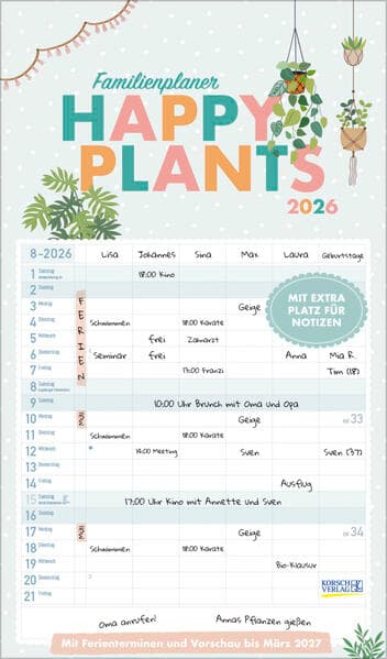 Familienplaner Happy Plants 2026