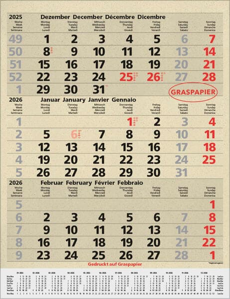 3-Monats-Planer Comfort aus Graspapier 2026