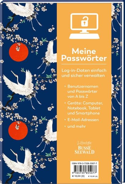Meine Passwörter. Ein Eintragebuch für Ihre Zugangsdaten, das Sie einfach in Ihrem Bücherregal verstecken können
