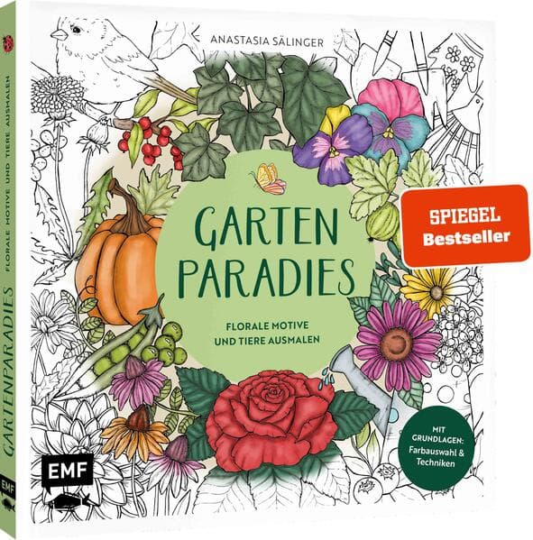 Gartenparadies – Florale Motive und Tiere ausmalen