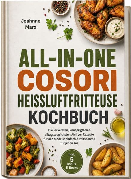 All-in-One Cosori Heißluftfritteuse Kochbuch: Die leckersten, knusprigsten & alltagstauglichsten Airfryer Rezepte für alle Modelle - einfach & zeitsparend für jeden Tag - inkl. 5 Bonus-E-Books