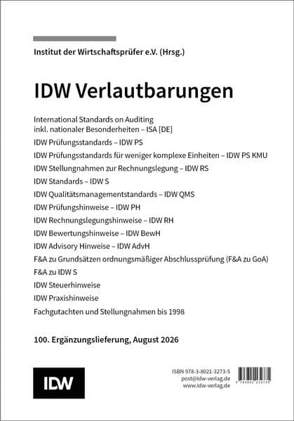 IDW Verlautbarungen - 100. Ergänzungslieferung, August 2026