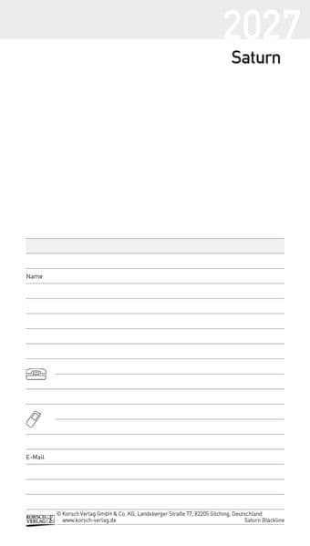Taschenkalender Saturn Leporello Einlage 2027