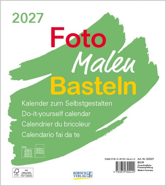 Foto-Malen-Basteln Bastelkalender weiß 2027