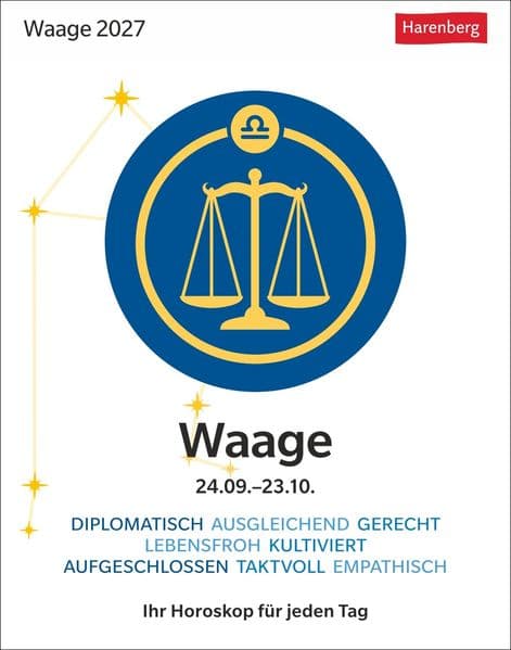 Waage Sternzeichenkalender 2027 - Tagesabreißkalender - Ihr Horoskop für jeden Tag
