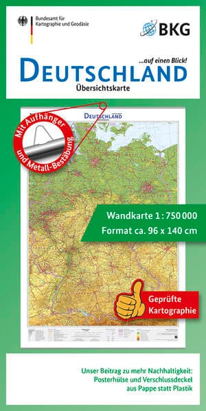 Deutschland auf einen Blick! Übersichtskarte 1:750 000 mit Aufhänger und Bestäbung