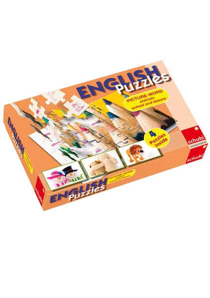 English Puzzles. Picture-Word - Animals, School and Leisure