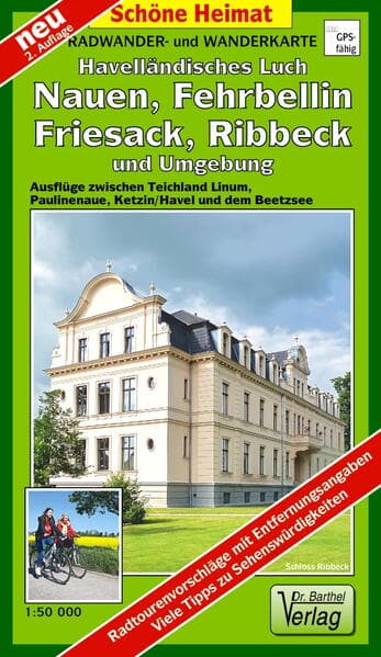Radwander- und Wanderkarte Havelländisches Luch, Nauen, Fehrbellin, Friesack, Ribbeck und Umgebung 1 : 50 000